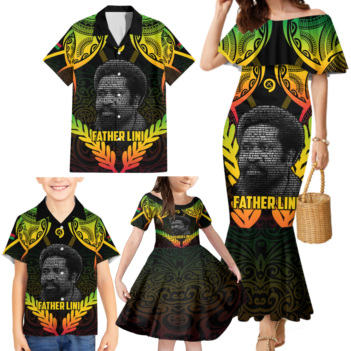 Personalised Vanuatu Father Lini Day Family Matching Mermaid Dress and Hawaiian Shirt Polynesian Tribal Pattern LT05 - Polynesian Pride