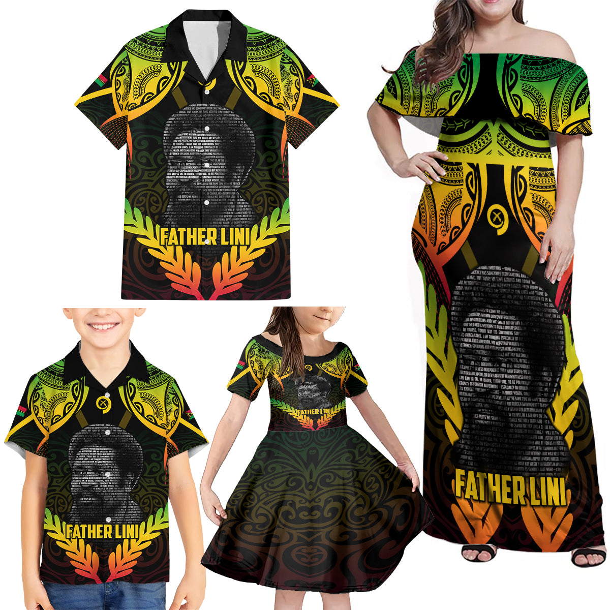 Personalised Vanuatu Father Lini Day Family Matching Off Shoulder Maxi Dress and Hawaiian Shirt Polynesian Tribal Pattern LT05 - Polynesian Pride