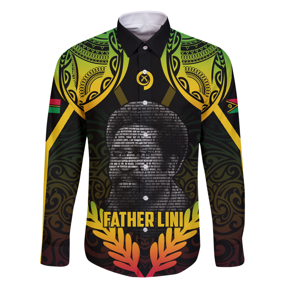 Personalised Vanuatu Father Lini Day Family Matching Off Shoulder Short Dress and Hawaiian Shirt Polynesian Tribal Pattern LT05 Dad's Shirt - Long Sleeve Black - Polynesian Pride
