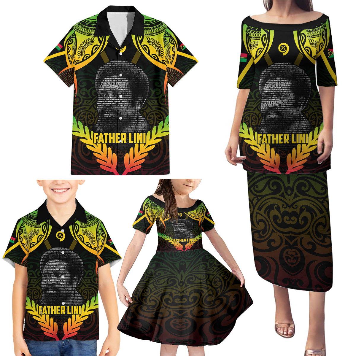 Personalised Vanuatu Father Lini Day Family Matching Puletasi and Hawaiian Shirt Polynesian Tribal Pattern LT05 - Polynesian Pride