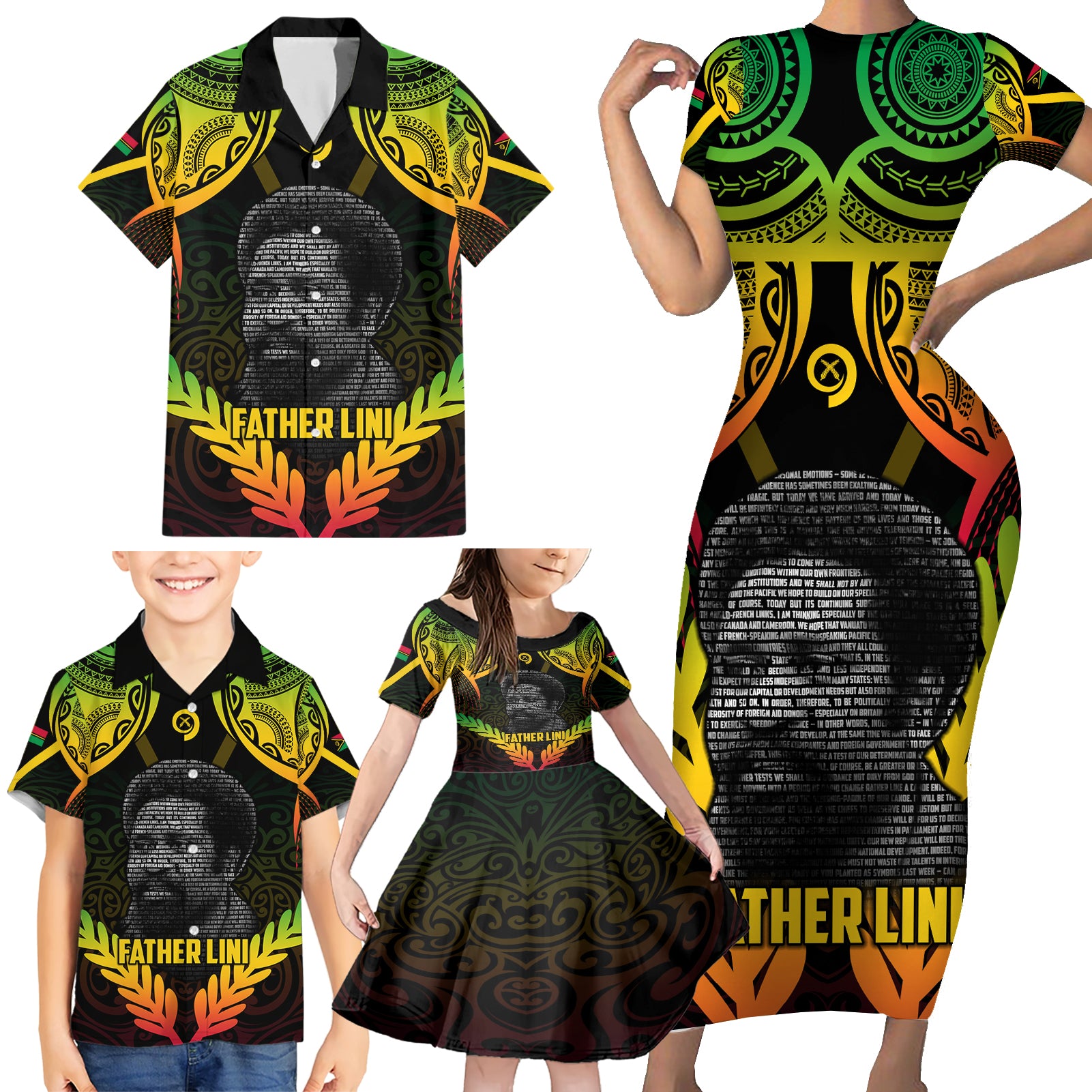 Personalised Vanuatu Father Lini Day Family Matching Short Sleeve Bodycon Dress and Hawaiian Shirt Polynesian Tribal Pattern LT05 - Polynesian Pride