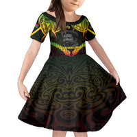 Personalised Vanuatu Father Lini Day Kid Short Sleeve Dress Polynesian Tribal Pattern LT05 KID Black - Polynesian Pride