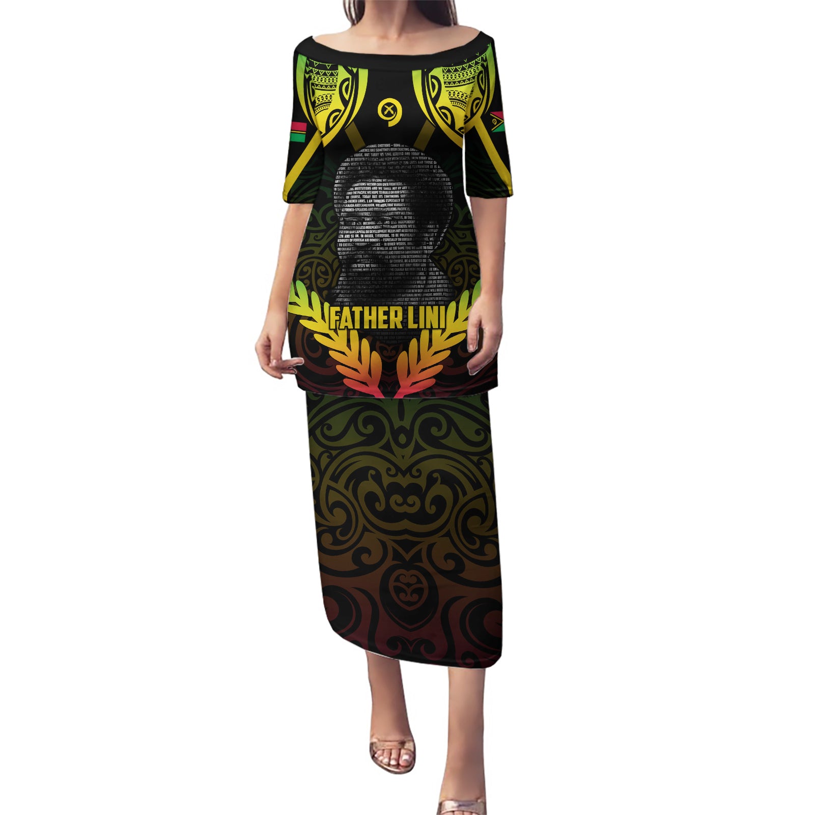 Personalised Vanuatu Father Lini Day Puletasi Polynesian Tribal Pattern LT05 Long Dress Black - Polynesian Pride