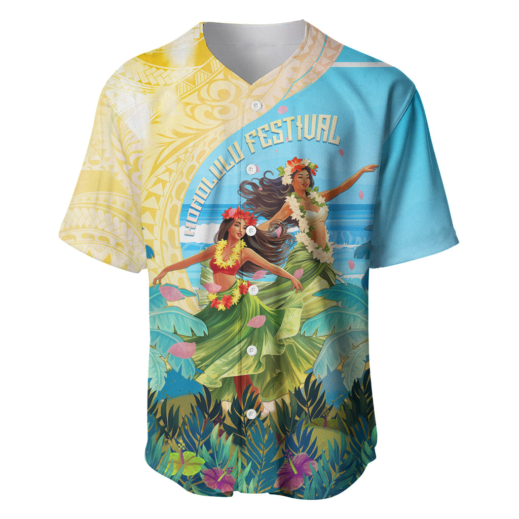 Personalised Hawaii Honolulu Festival Baseball Jersey Hula Girls Tropical Vibe LT05 Blue - Polynesian Pride