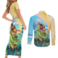 Personalised Hawaii Honolulu Festival Couples Matching Short Sleeve Bodycon Dress and Long Sleeve Button Shirt Hula Girls Tropical Vibe LT05 - Polynesian Pride