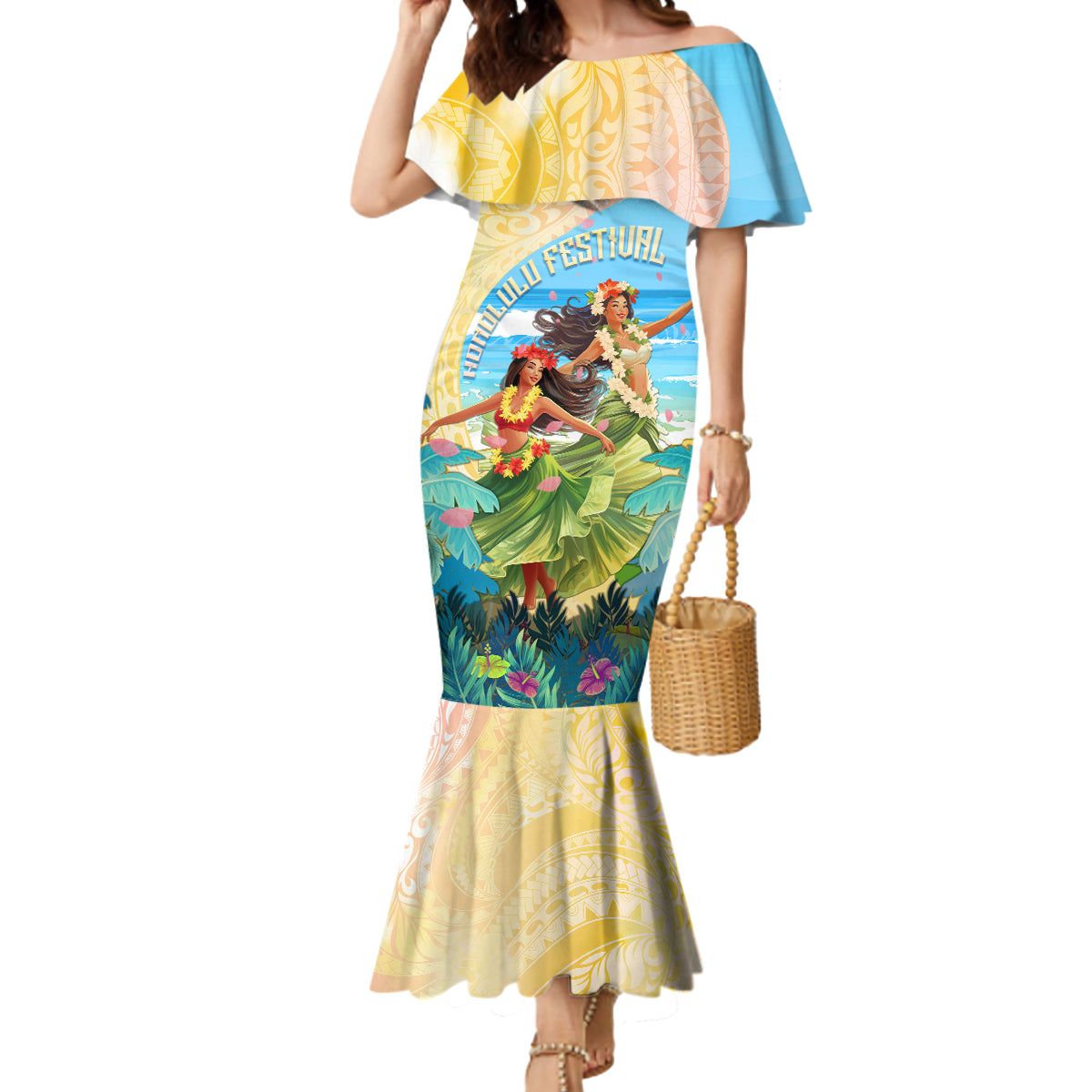 Personalised Hawaii Honolulu Festival Mermaid Dress Hula Girls Tropical Vibe LT05 Women Blue - Polynesian Pride