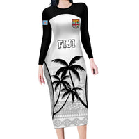 Custom Fiji Tapa Football Long Sleeve Bodycon Dress Sporty Style