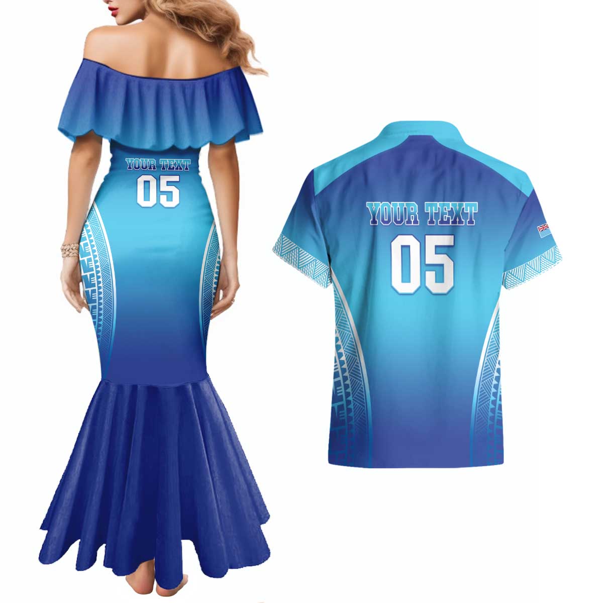 Custom Fiji Football Couples Matching Mermaid Dress and Hawaiian Shirt Fijian Tapa Pattern