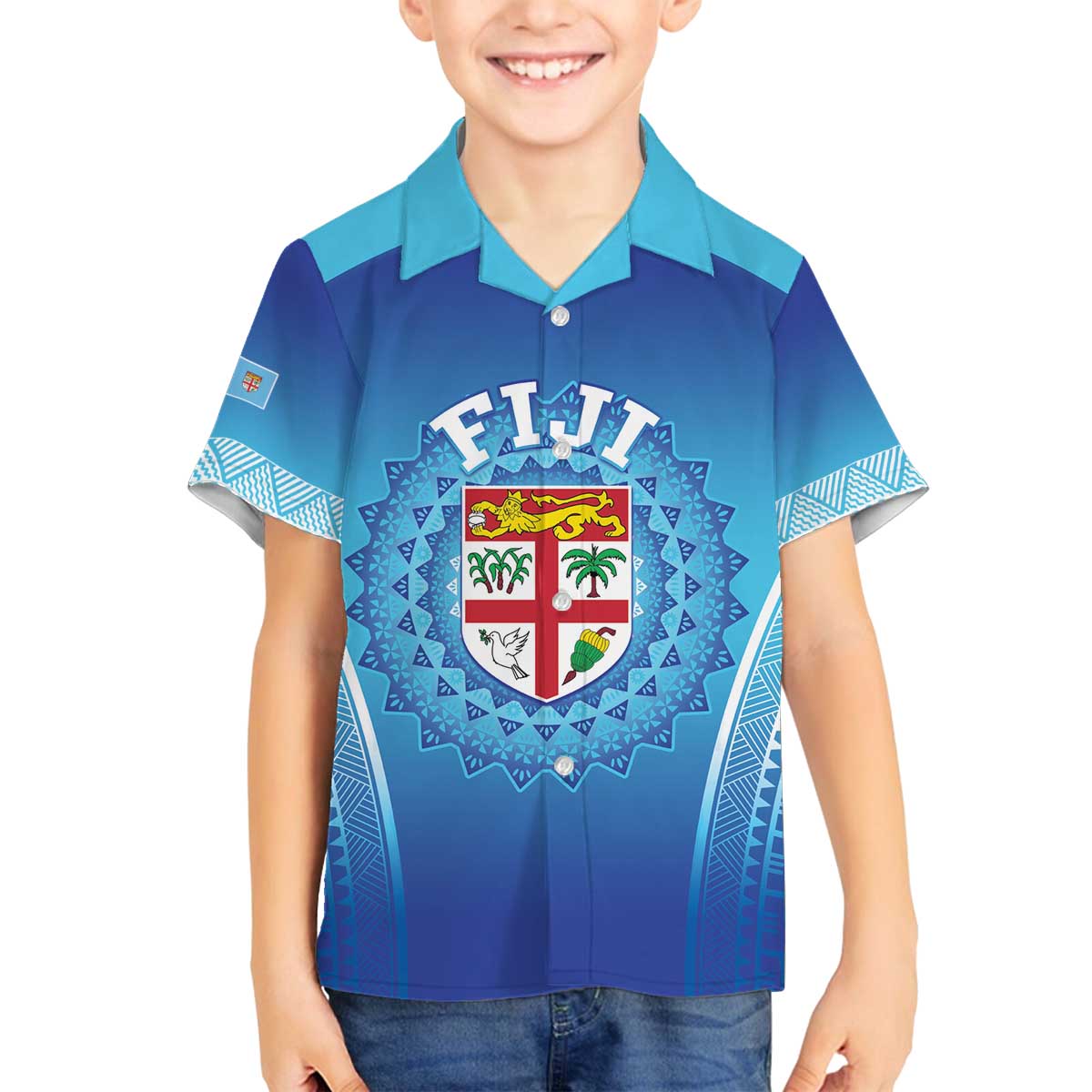 Custom Fiji Football Family Matching Off The Shoulder Long Sleeve Dress and Hawaiian Shirt Fijian Tapa Pattern
