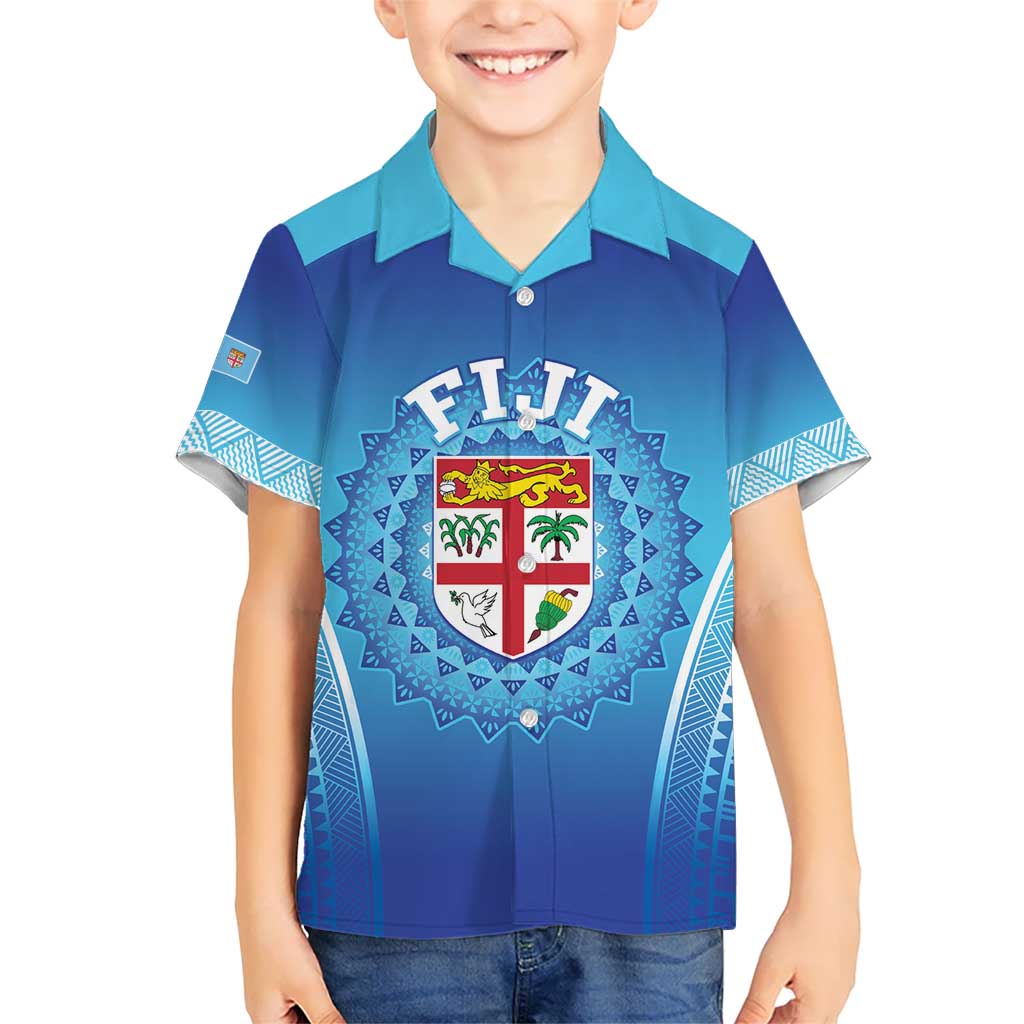 Custom Fiji Football Kid Hawaiian Shirt Fijian Tapa Pattern