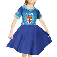 Custom Fiji Football Kid Short Sleeve Dress Fijian Tapa Pattern
