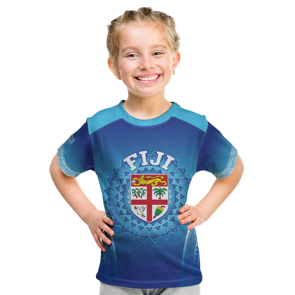 Custom Fiji Football Kid T Shirt Fijian Tapa Pattern
