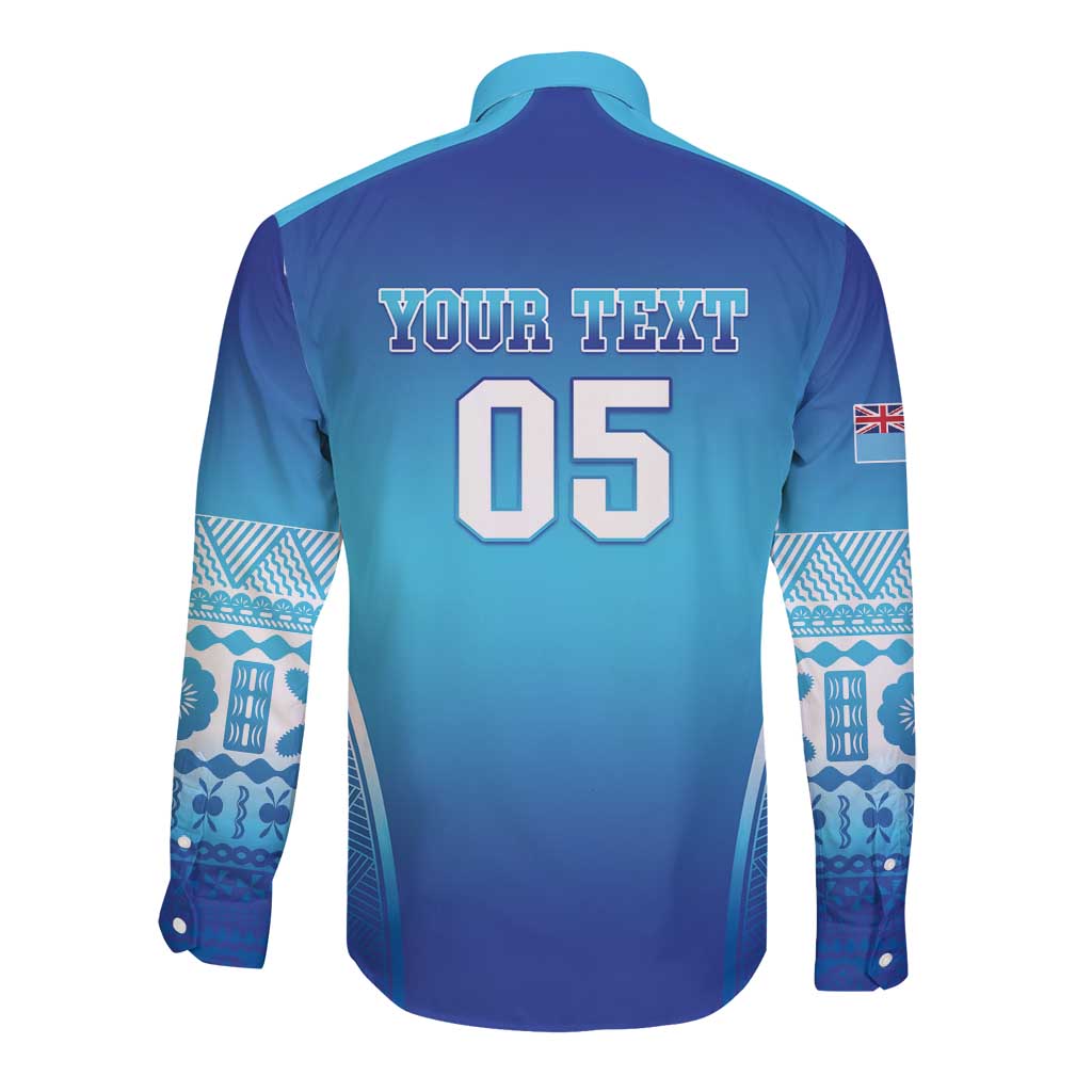Custom Fiji Football Long Sleeve Button Shirt Fijian Tapa Pattern