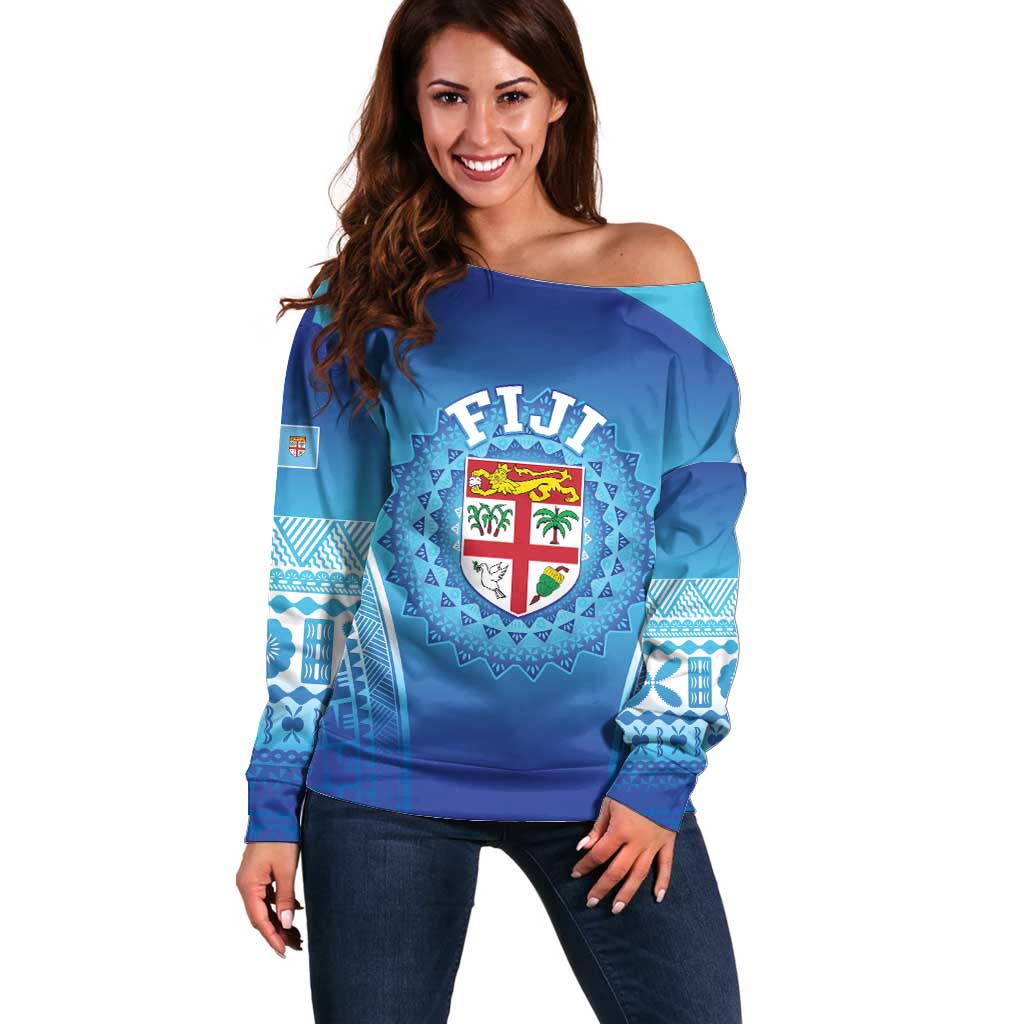 Custom Fiji Football Off Shoulder Sweater Fijian Tapa Pattern