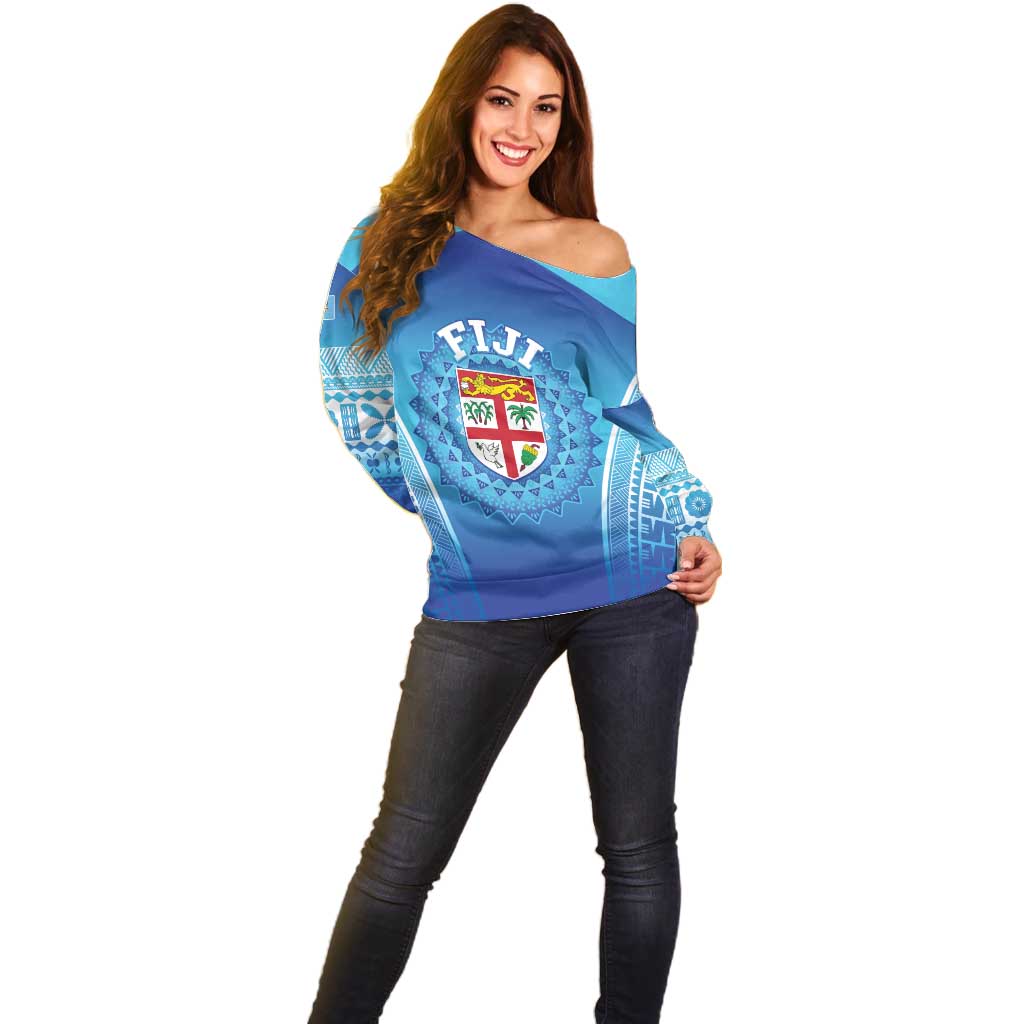Custom Fiji Football Off Shoulder Sweater Fijian Tapa Pattern
