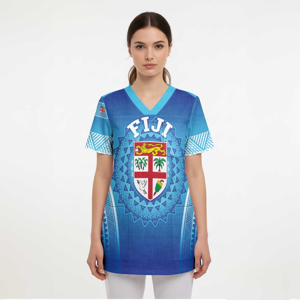 Custom Fiji Football Scrub Top Fijian Tapa Pattern - Polynesian Pride