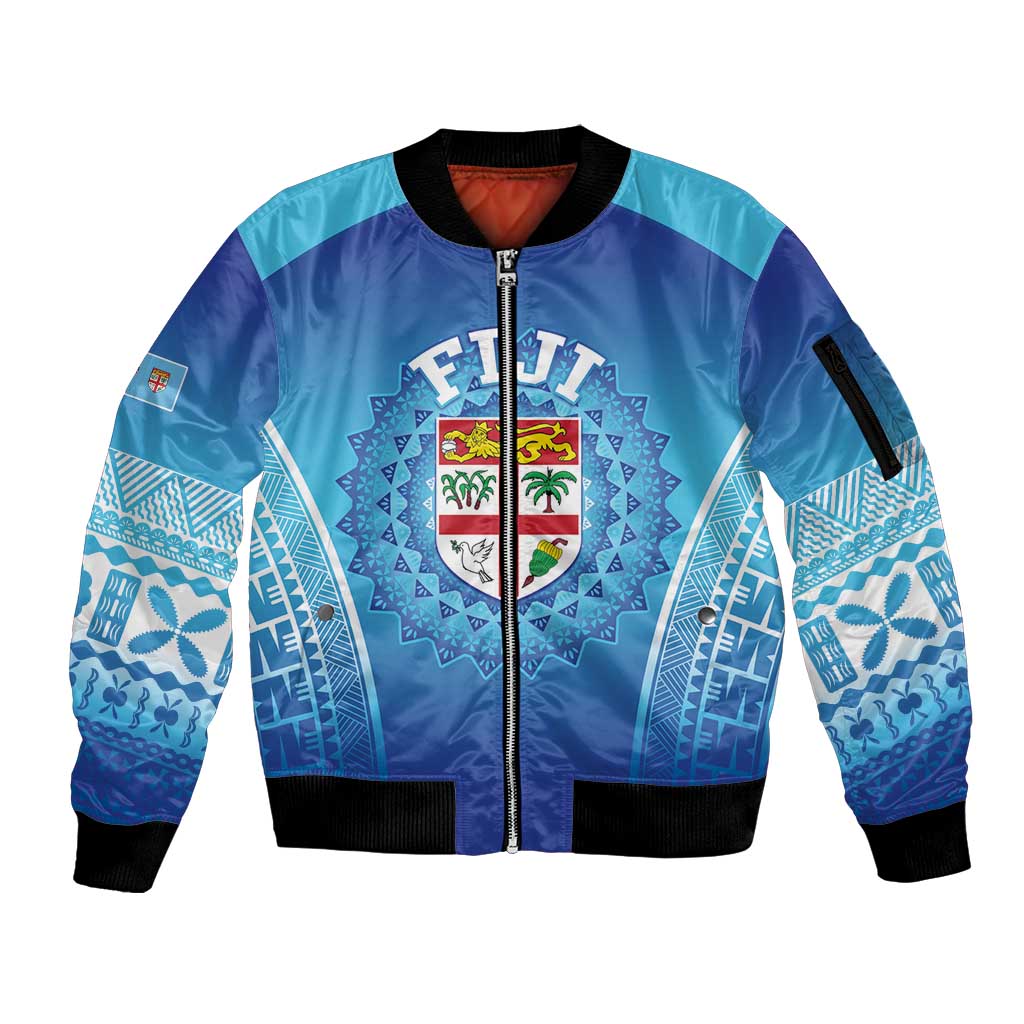 Custom Fiji Football Sleeve Zip Bomber Jacket Fijian Tapa Pattern