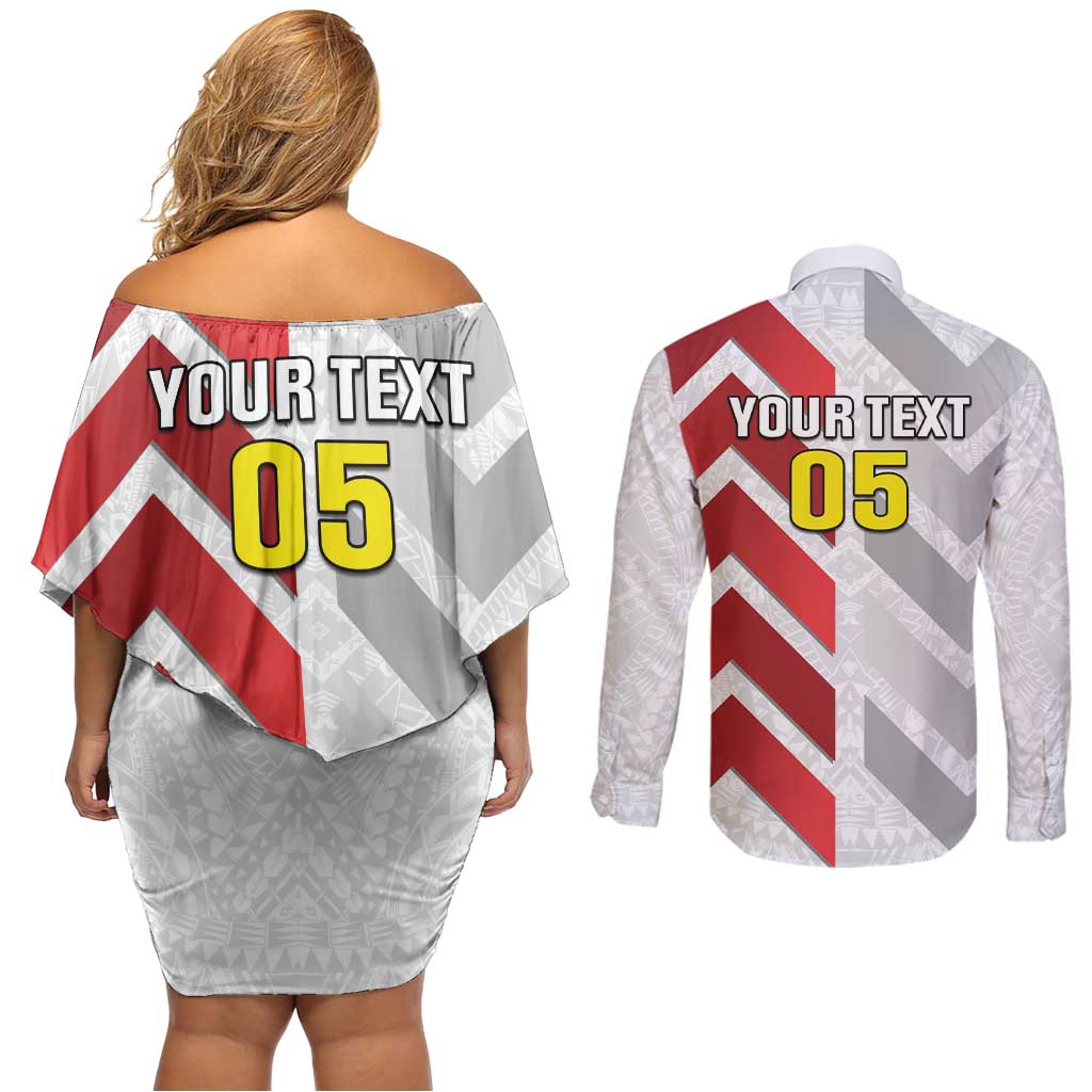 Custom New Caledonia Football Couples Matching Off Shoulder Short Dress and Long Sleeve Button Shirt Unique Style