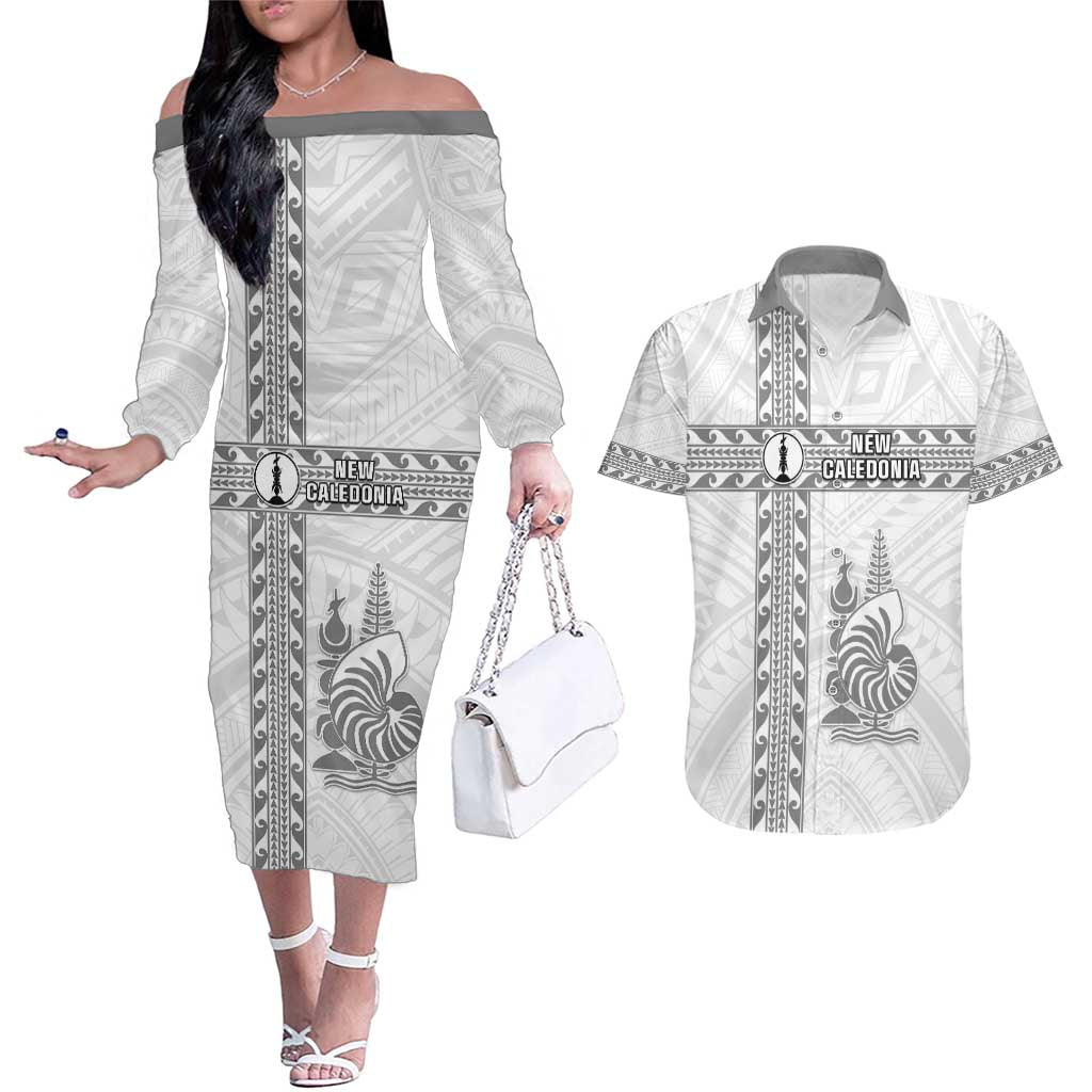 Custom New Caledonia Football Couples Matching Off The Shoulder Long Sleeve Dress and Hawaiian Shirt Go The Kagus