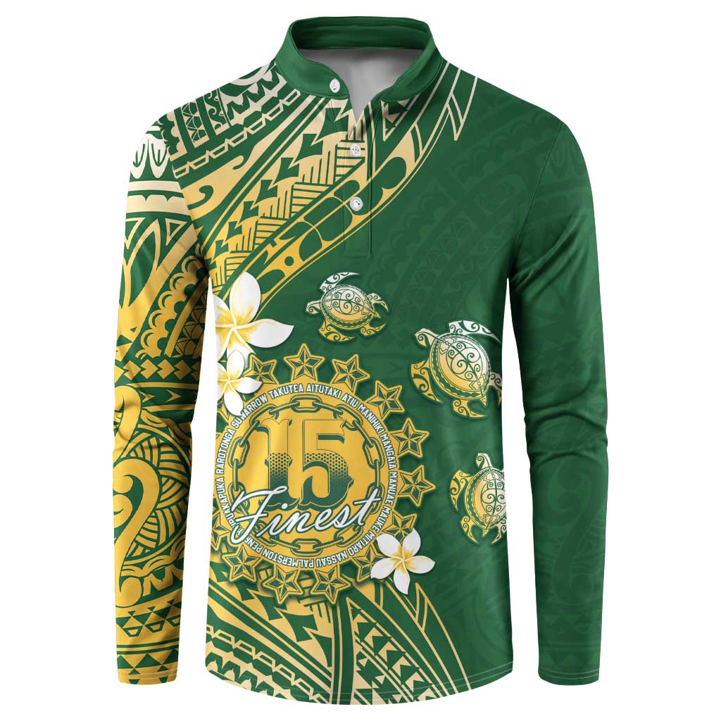 Cook Islands 15 Finest Button Sweatshirt Plumeria Polynesian Turtle LT05 Green - Polynesian Pride