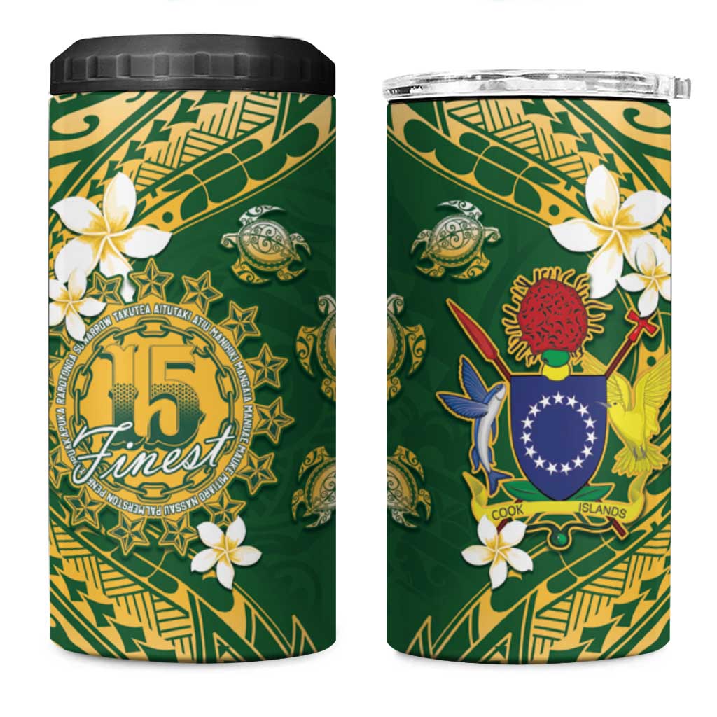 Cook Islands 15 Finest 4 in 1 Can Cooler Tumbler Plumeria Polynesian Turtle LT05 One Size: 16 oz Green - Polynesian Pride