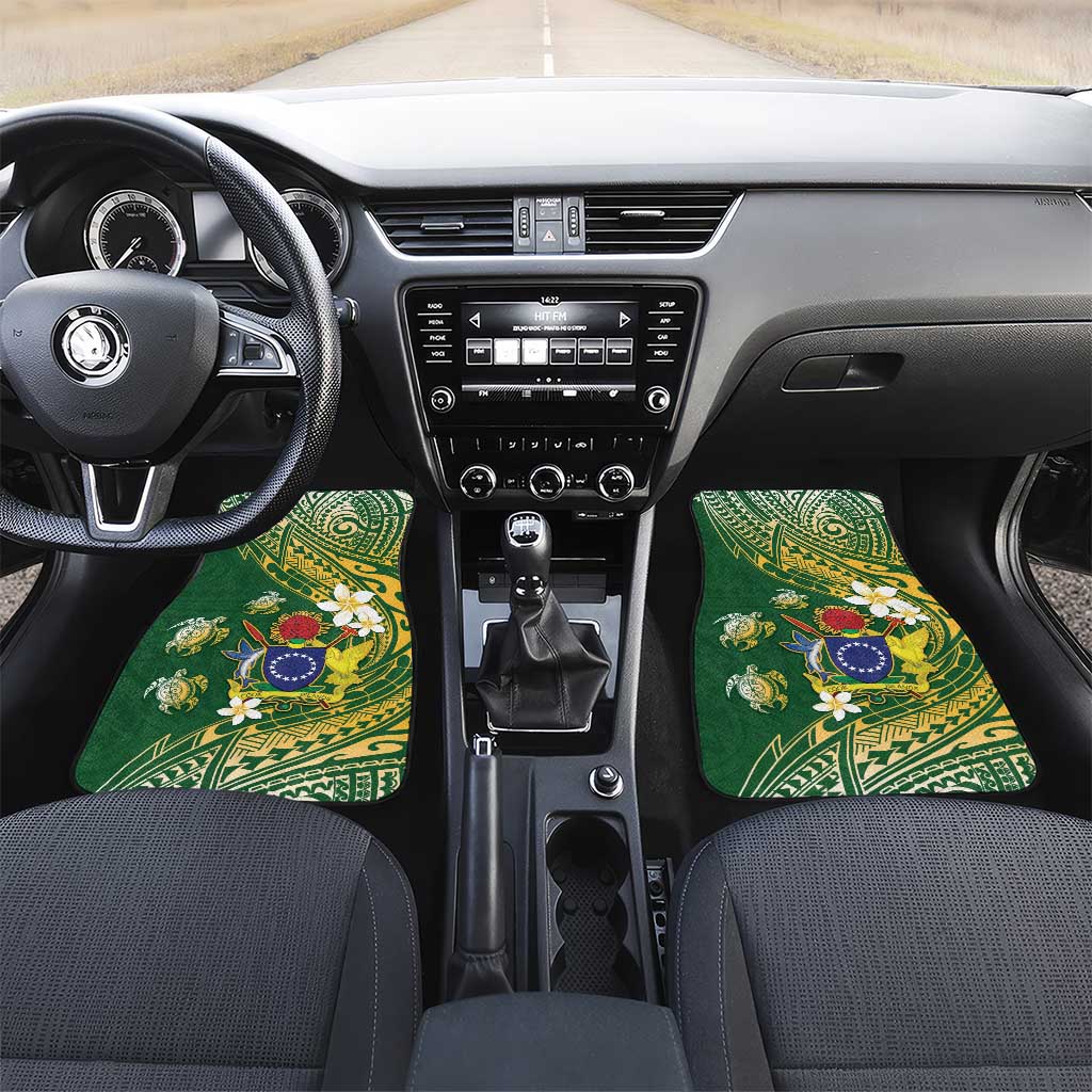 Cook Islands 15 Finest Car Mats Plumeria Polynesian Turtle LT05 Set 2pcs - Front Green - Polynesian Pride