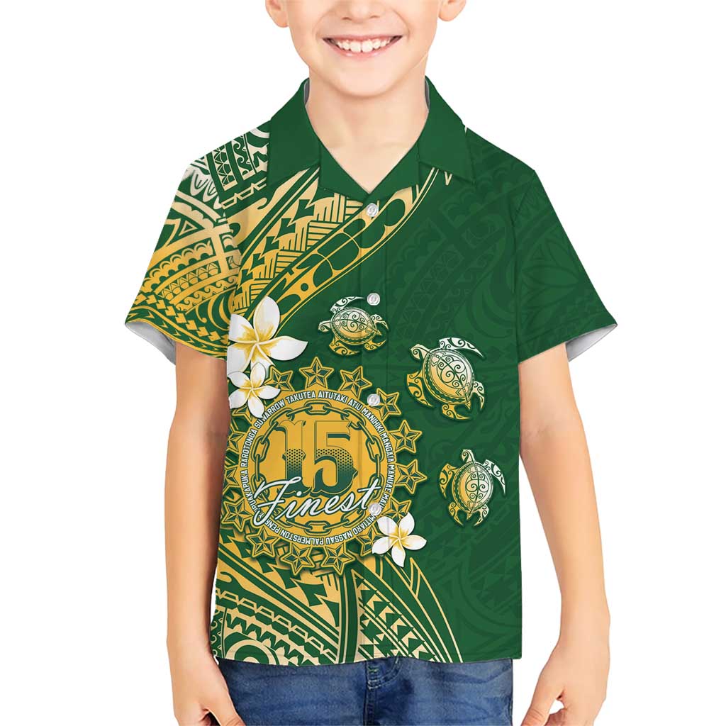 Cook Islands 15 Finest Family Matching Short Sleeve Bodycon Dress and Hawaiian Shirt Plumeria Polynesian Turtle