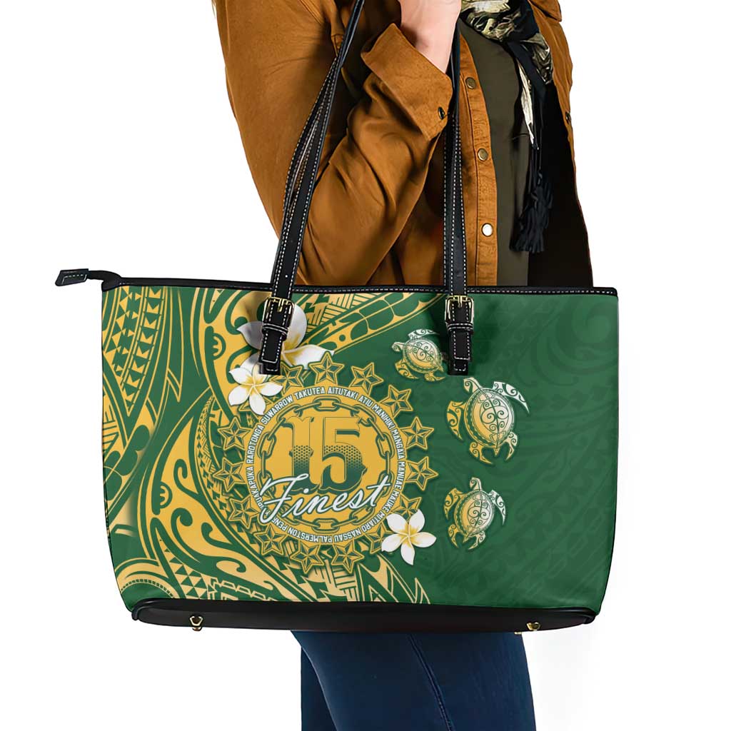 Cook Islands 15 Finest Leather Tote Bag Plumeria Polynesian Turtle