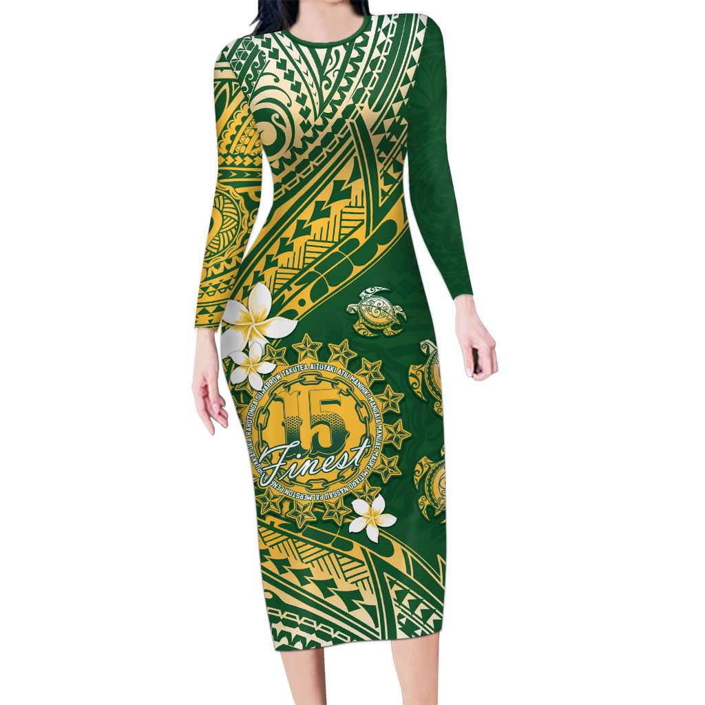 Cook Islands 15 Finest Long Sleeve Bodycon Dress Plumeria Polynesian Turtle
