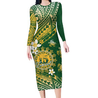 Cook Islands 15 Finest Long Sleeve Bodycon Dress Plumeria Polynesian Turtle
