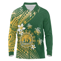 Cook Islands 15 Finest Long Sleeve Polo Shirt Plumeria Polynesian Turtle
