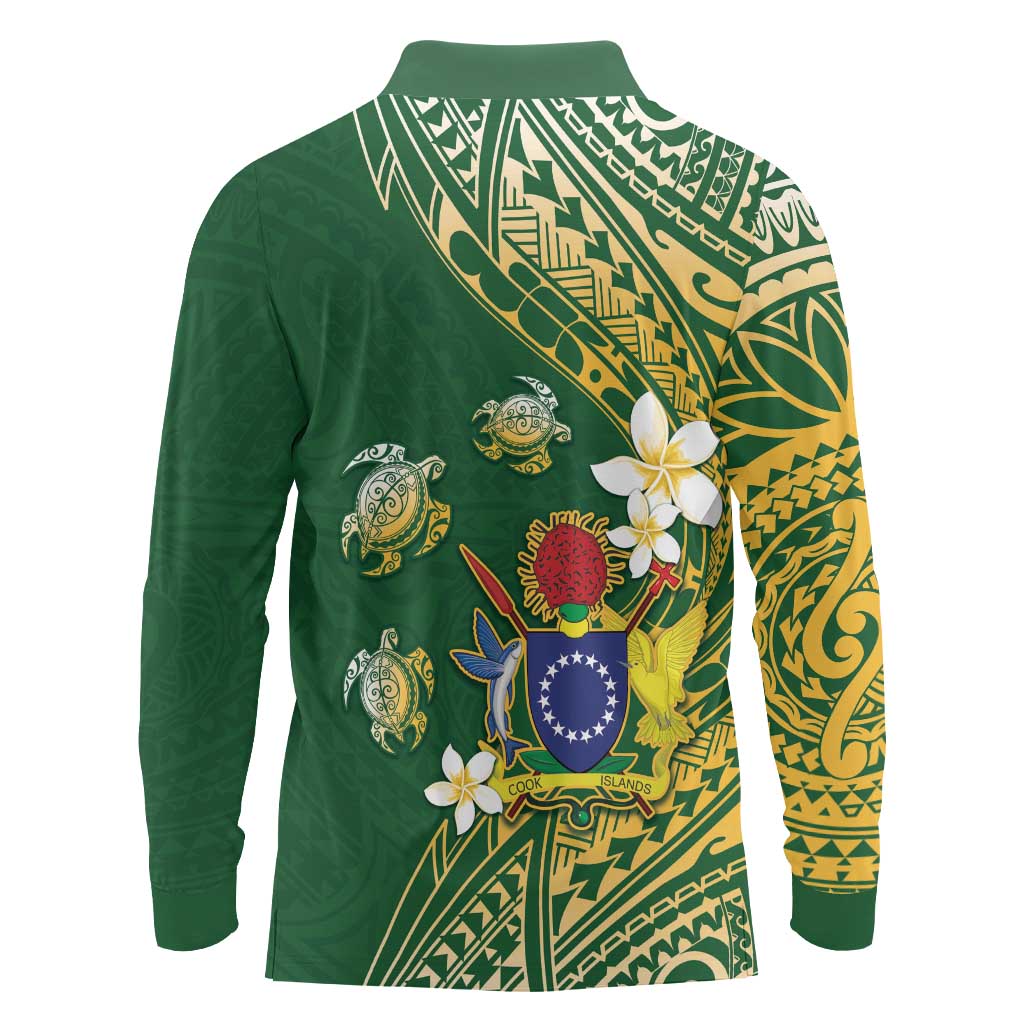 Cook Islands 15 Finest Long Sleeve Polo Shirt Plumeria Polynesian Turtle