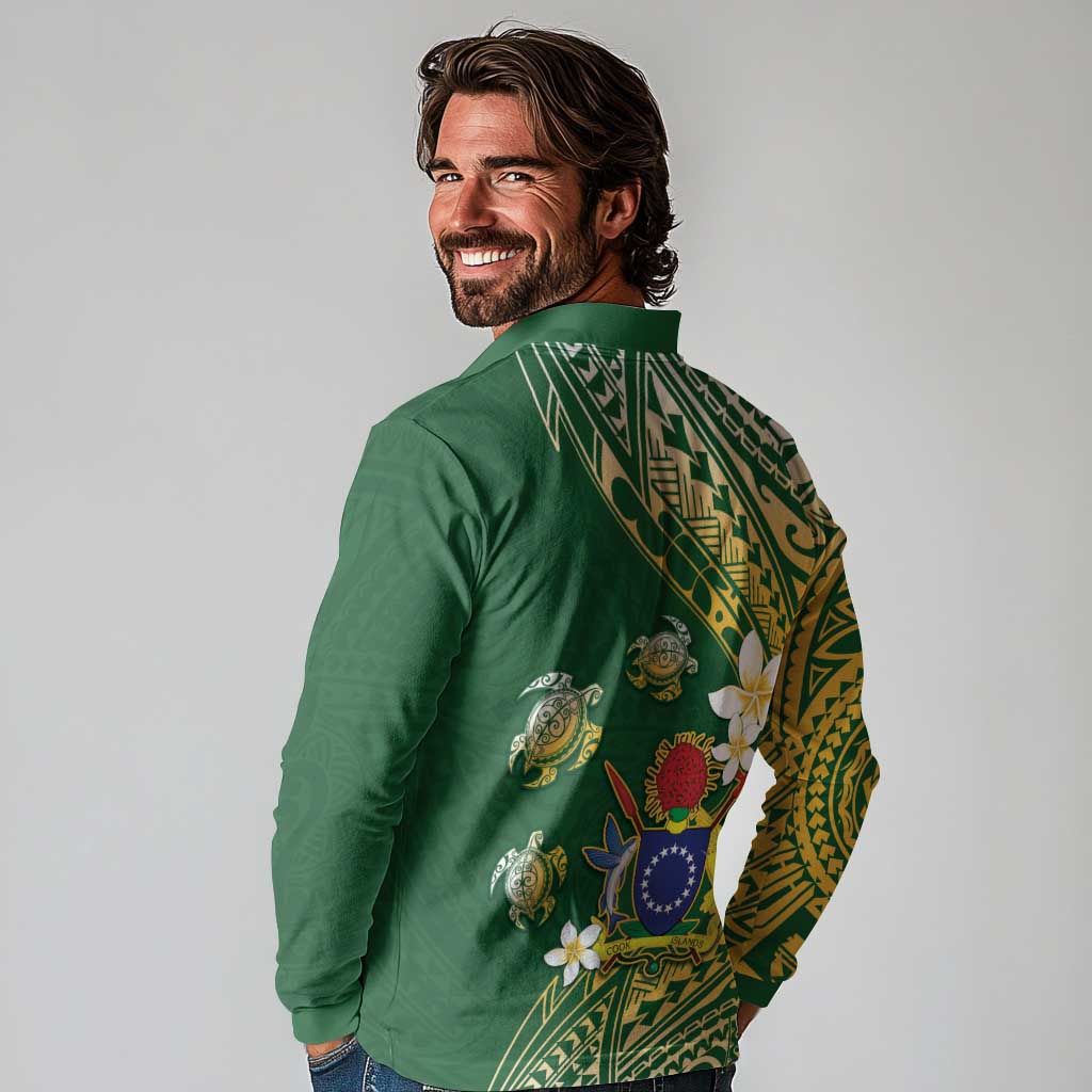 Cook Islands 15 Finest Long Sleeve Polo Shirt Plumeria Polynesian Turtle