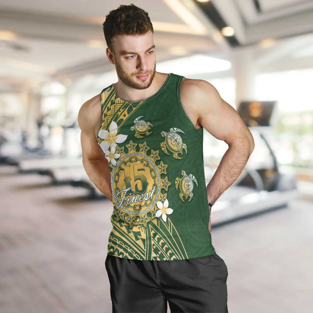 Cook Islands 15 Finest Men Tank Top Plumeria Polynesian Turtle LT05 Green - Polynesian Pride