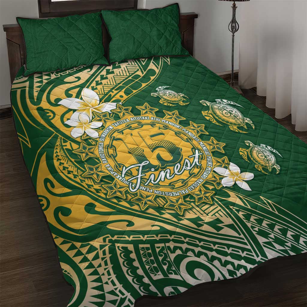 Cook Islands 15 Finest Quilt Bed Set Plumeria Polynesian Turtle LT05 Green - Polynesian Pride