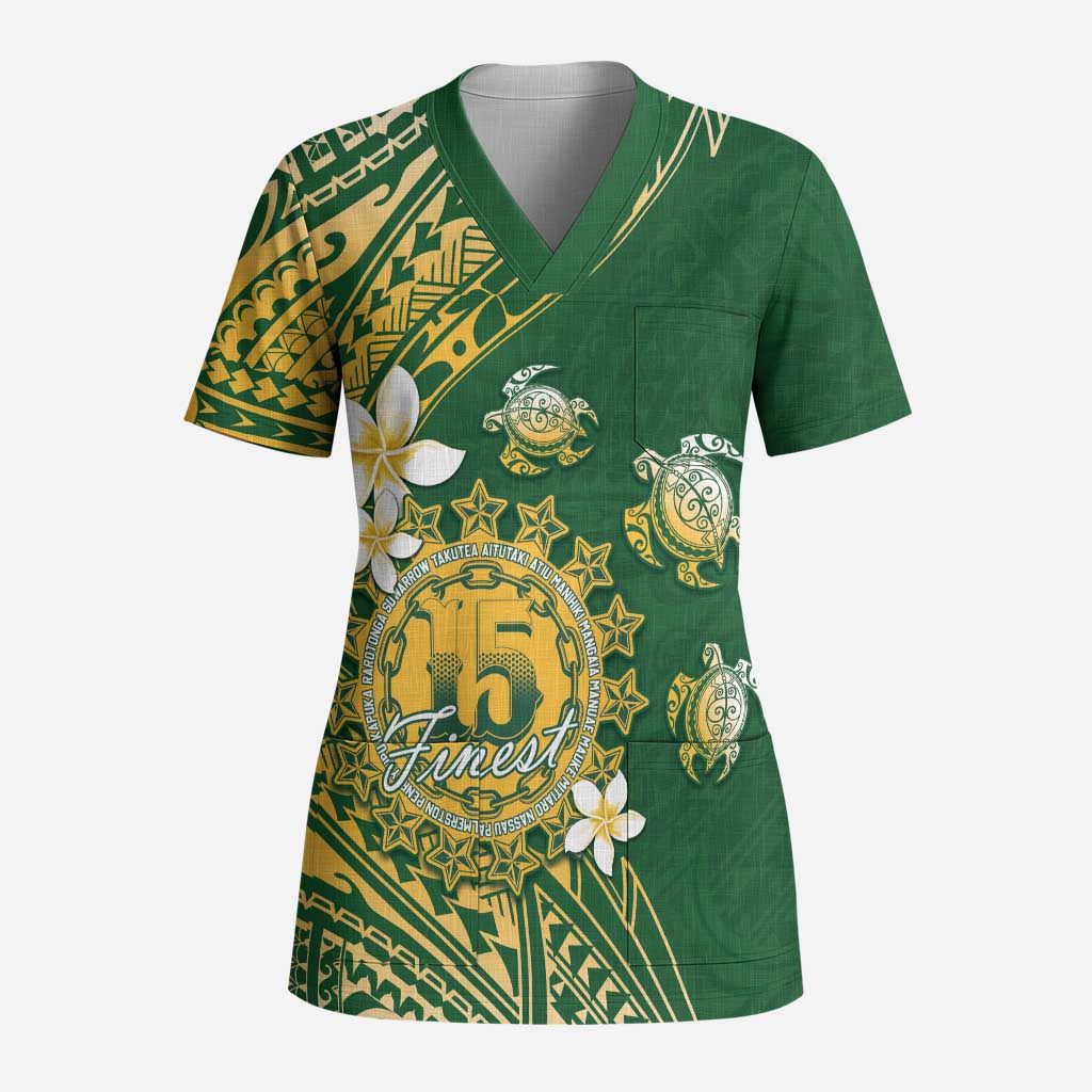 Cook Islands 15 Finest Scrub Top Plumeria Polynesian Turtle - Polynesian Pride
