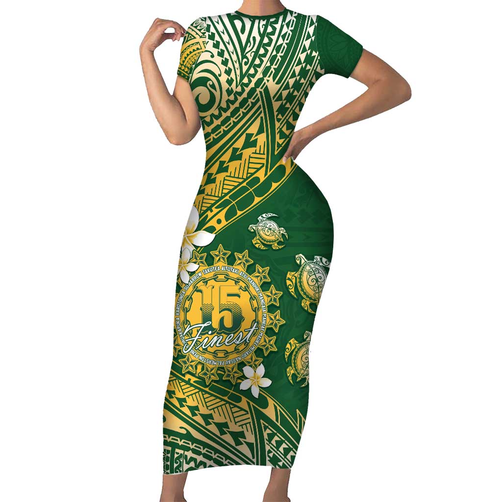 Cook Islands 15 Finest Short Sleeve Bodycon Dress Plumeria Polynesian Turtle