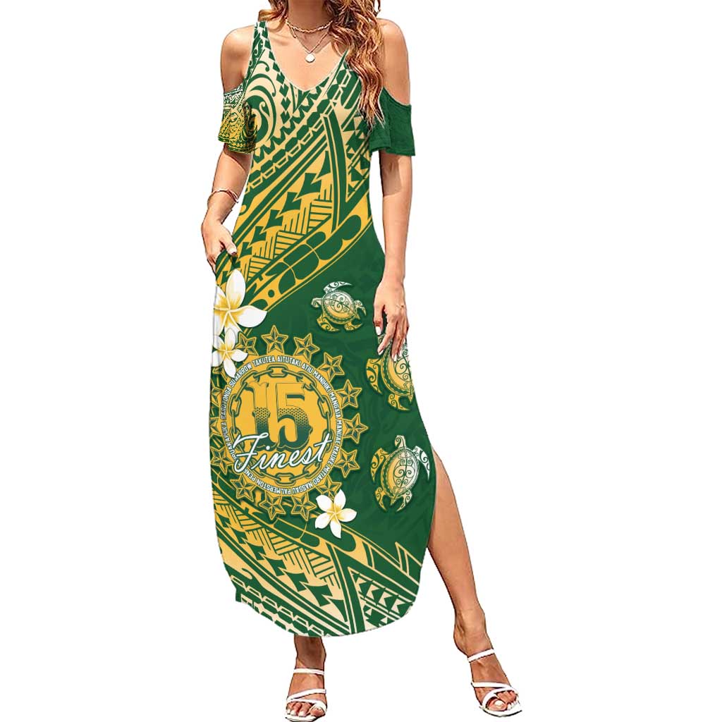 Cook Islands 15 Finest Summer Maxi Dress Plumeria Polynesian Turtle LT05 Women Green - Polynesian Pride
