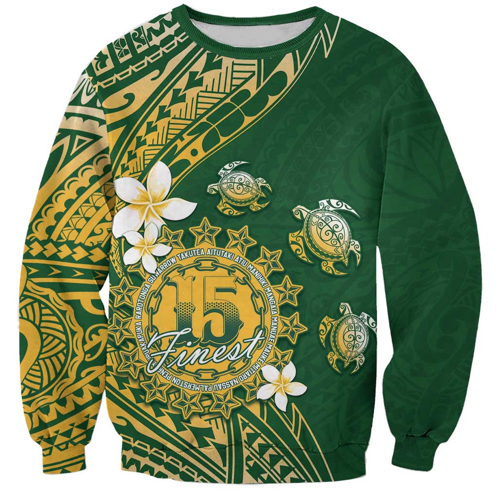 Cook Islands 15 Finest Sweatshirt Plumeria Polynesian Turtle LT05 Unisex Green - Polynesian Pride