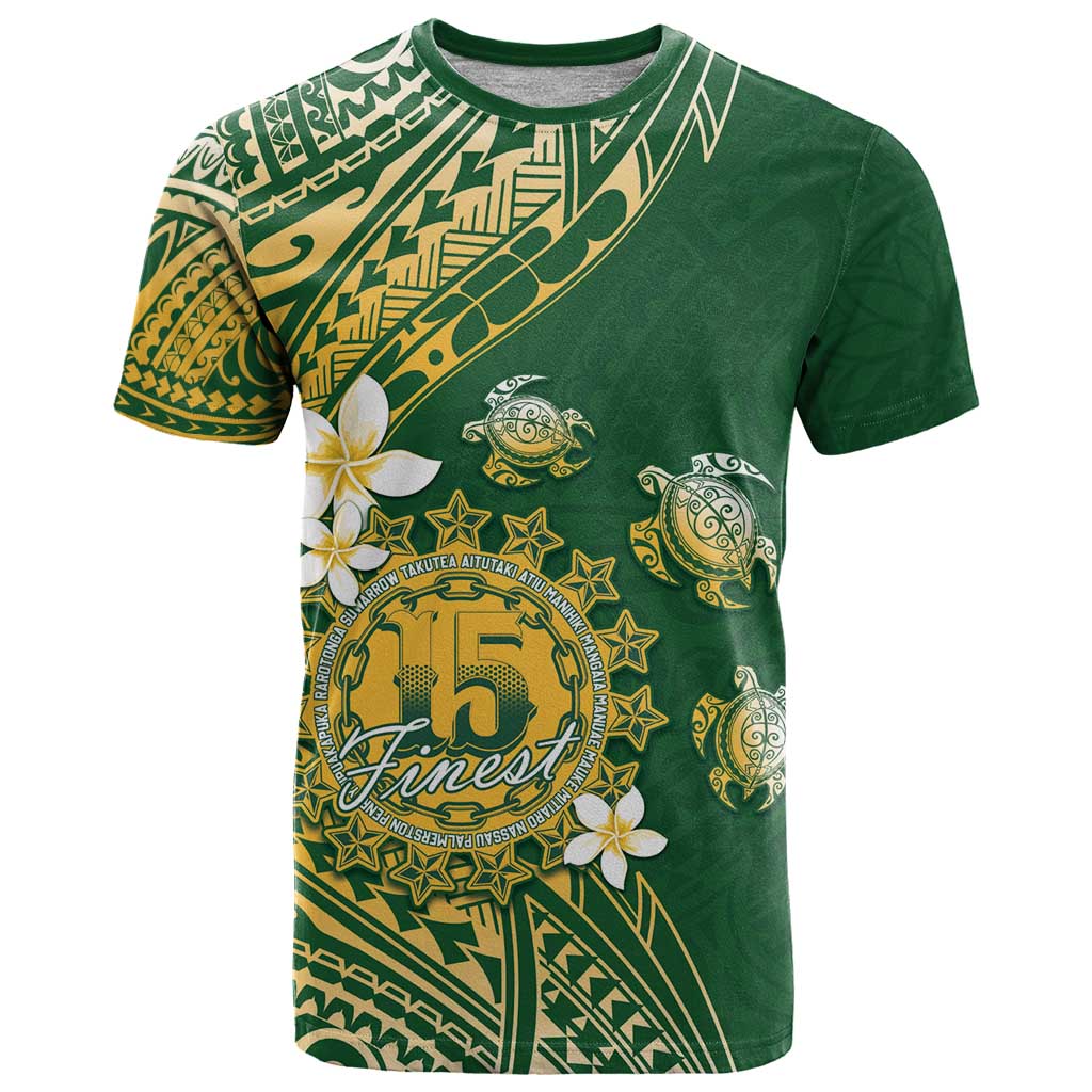 Cook Islands 15 Finest T Shirt Plumeria Polynesian Turtle LT05 Green - Polynesian Pride