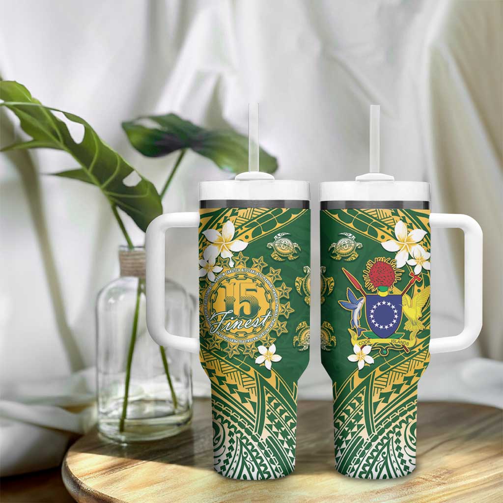 Cook Islands 15 Finest Tumbler With Handle Plumeria Polynesian Turtle LT05 - Polynesian Pride