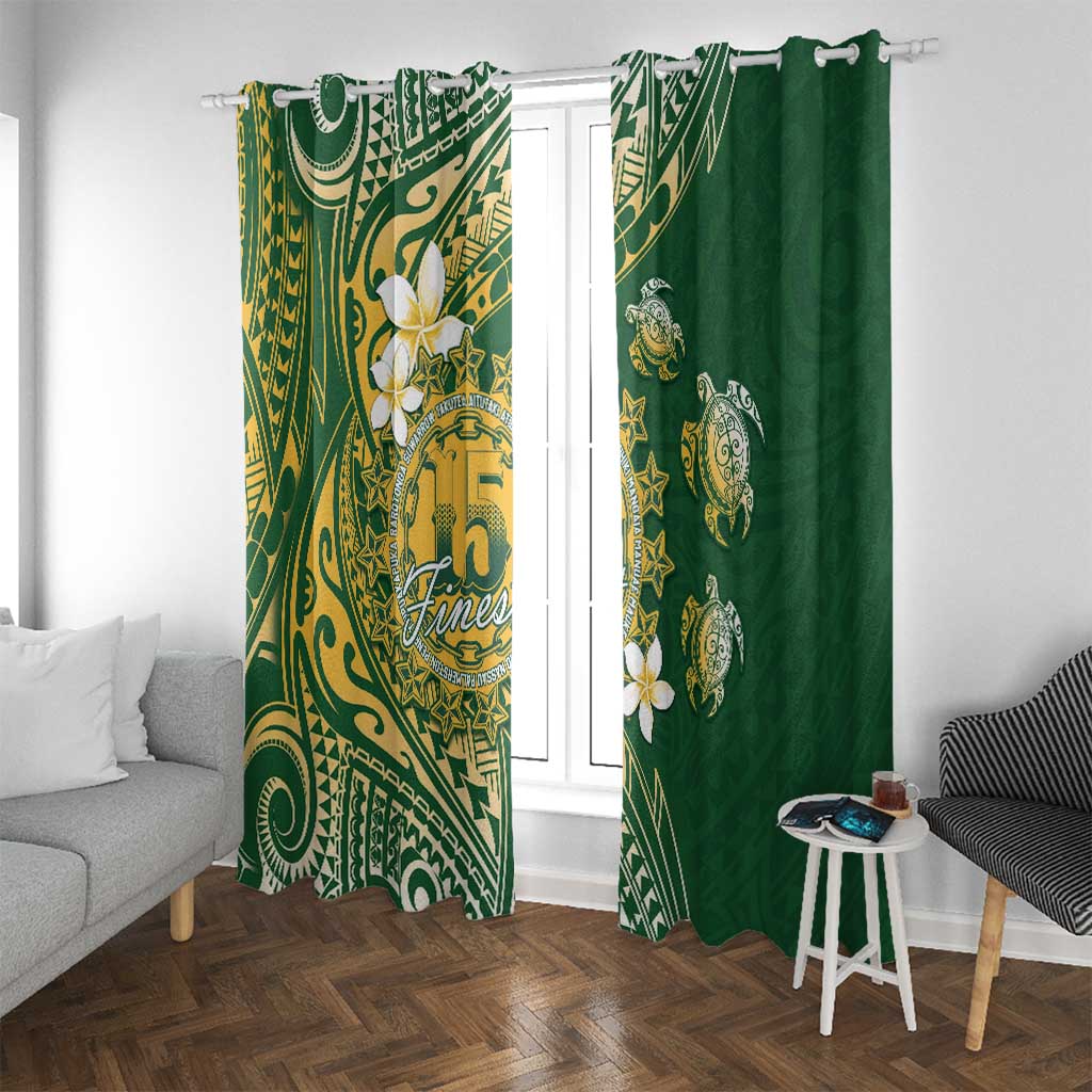 Cook Islands 15 Finest Window Curtain Plumeria Polynesian Turtle LT05 With Grommets Green - Polynesian Pride