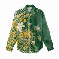 Cook Islands 15 Finest Women Casual Shirt Plumeria Polynesian Turtle