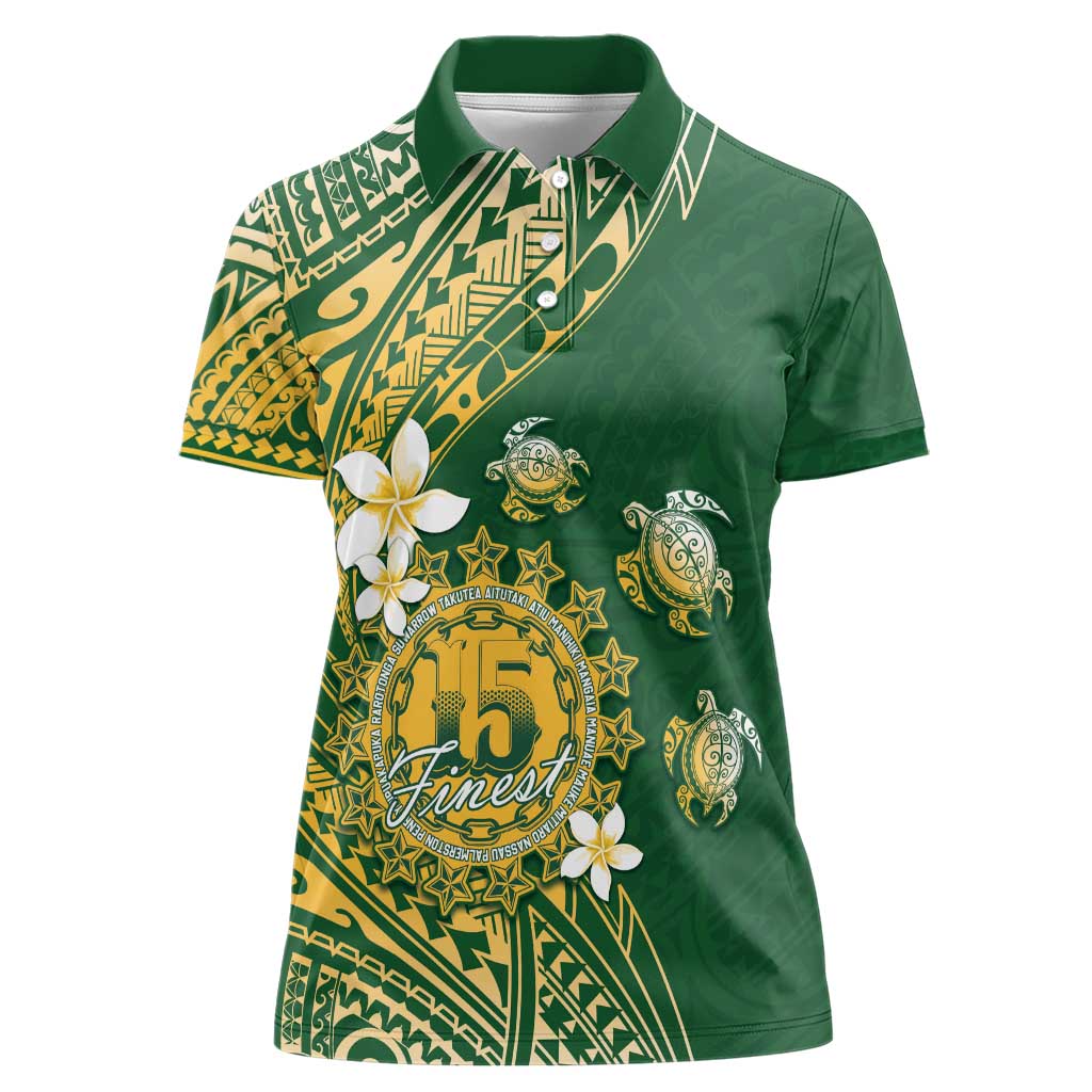 Cook Islands 15 Finest Women Polo Shirt Plumeria Polynesian Turtle