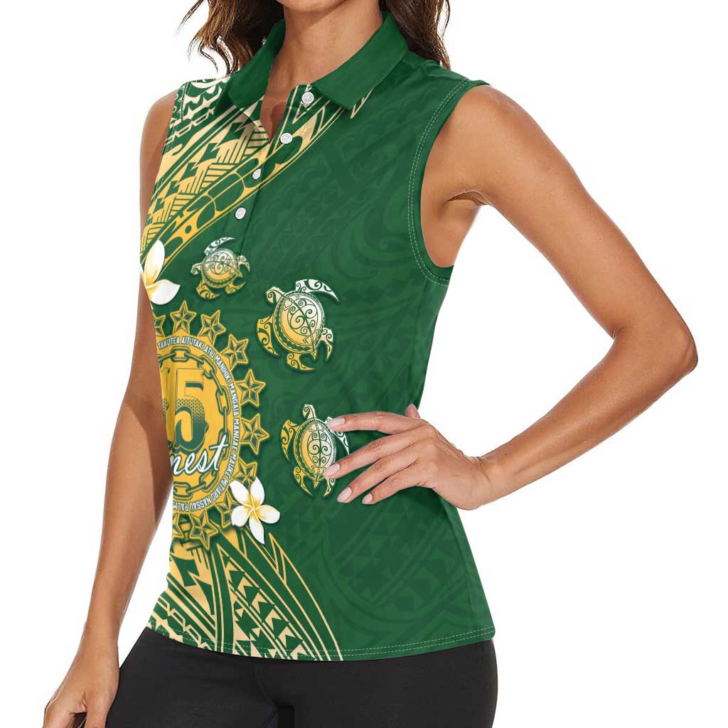 Cook Islands 15 Finest Women Sleeveless Polo Shirt Plumeria Polynesian Turtle