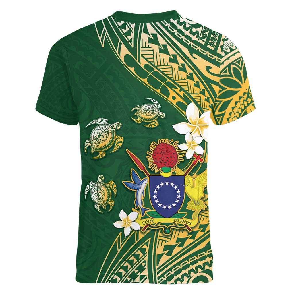 Cook Islands 15 Finest Women V-Neck T-Shirt Plumeria Polynesian Turtle LT05 - Polynesian Pride