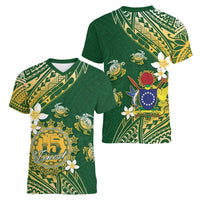 Cook Islands 15 Finest Women V-Neck T-Shirt Plumeria Polynesian Turtle LT05 - Polynesian Pride
