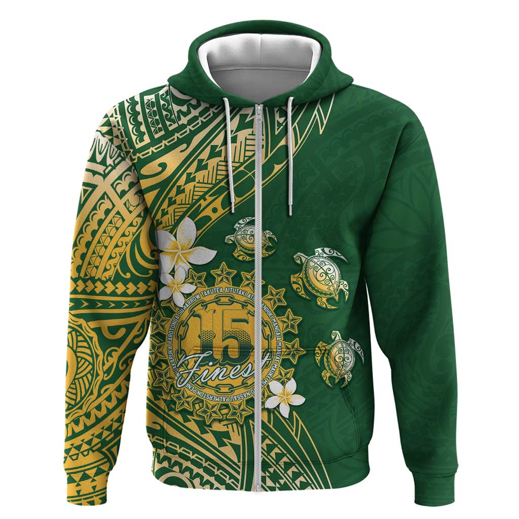 Cook Islands 15 Finest Zip Hoodie Plumeria Polynesian Turtle