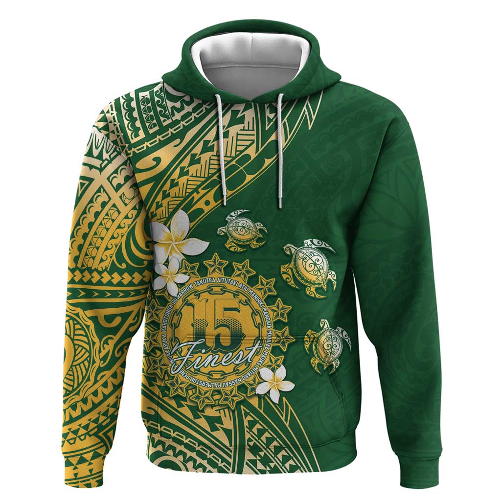 Cook Islands 15 Finest Zip Hoodie Plumeria Polynesian Turtle