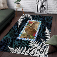 New Zealand Weka Area Rug Maori Hen Koru Pattern LT05 Black - Polynesian Pride